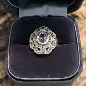 💜 Beautiful, amethyst, marcasite ring. Size 7 #A68
